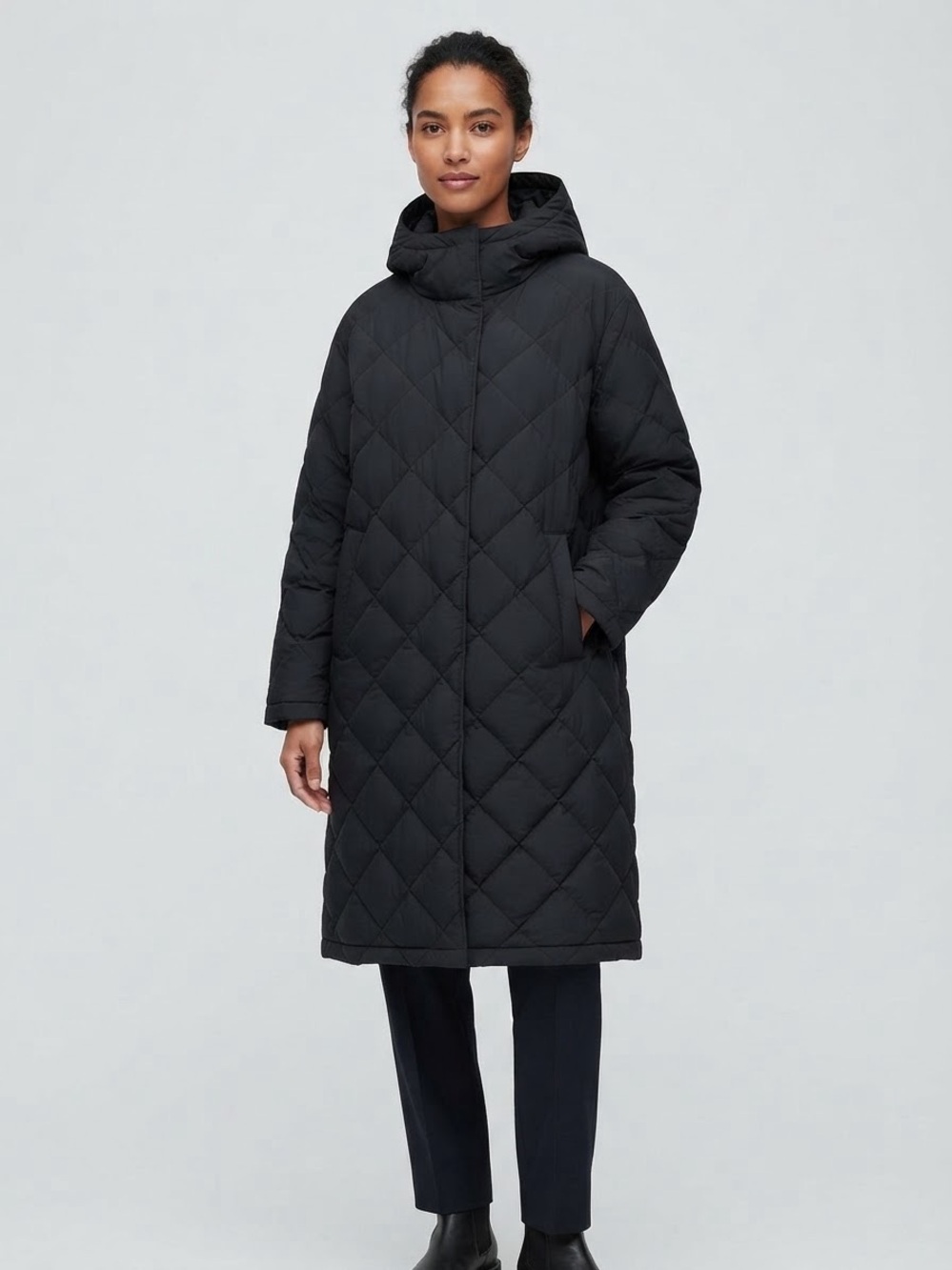 Uniqlo Black Quilted Long Hooded Pufftech Coat